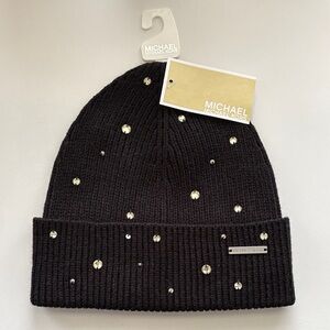 Michael Kors Crystal Embellished Black Knit Hat